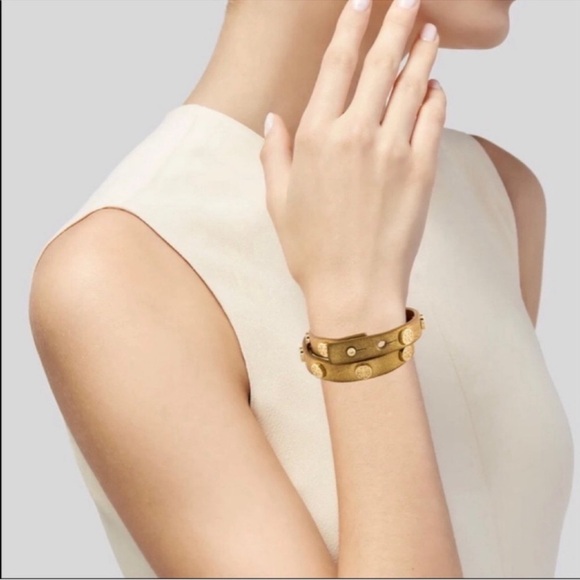 $95 Tory Burch Double Wrap Studded Logo Bracelet - Picture 2 of 9
